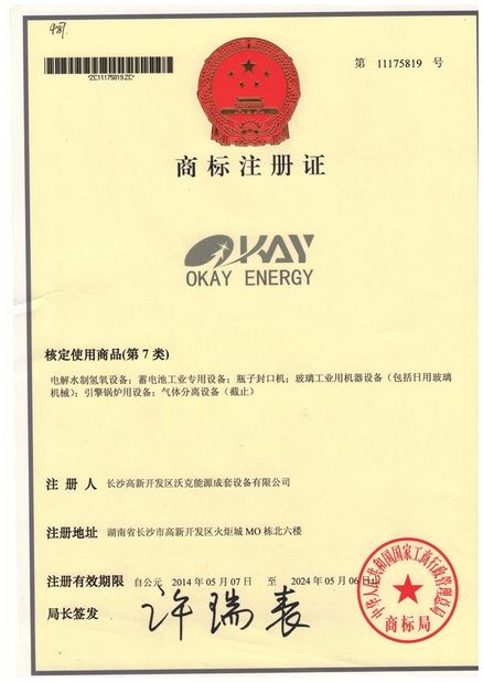 China Okay Energy Equipment Co., Ltd certification